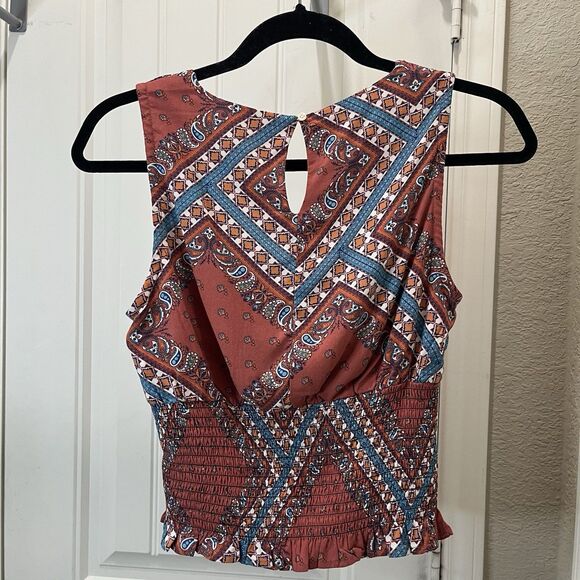 Rock & Roll Denim Mauve Pink Floral Paisley Western Smocked Cowgirl Crop Top S - Picture 6 of 9